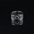 Vintage style stainless steel ring with black diamond gemstone and woven pattern on black background - US 7 / Black Gemstone Style