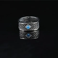 Vintage S925 sterling silver ring with blue sapphire gemstone and woven texture - US 7 / Blue Gem Style