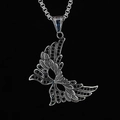 Silberne Flügel-Masken-Halskette mit schwarzen Kristallen und massiver Gliederkette - Anhänger + Passende Kette