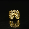 Men's hip hop horse head horseshoe ring in gold finish with sparkling pavé stones - US 7 / Gold Small Ring