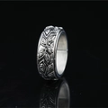 Titanium steel ring with Eye of Horus engravings and vintage punk oxidized finish - US 7 / Steel Black