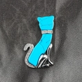 Katzen Anhänger Halskette in Silber mit blauem Türkisstein und funkelnden Kristallen - Nur Anhänger (Ohne Kette)