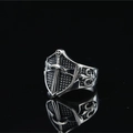 Gothic shield ring for men with cross and sword motif in oxidized titanium steel finish - US 7 / Steel