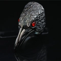 Retro eagle head ring with red zircon eyes and realistic feather texture engraving - US 6 / Black