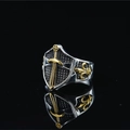 Retro shield and sword ring in two-tone silver and gold stainless steel for men - US 7 / Gold
