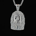 IJzige Jezus kop hanger met zilveren box-ketting in hip-hop en streetstyle mode - Witte Strass Hanger + Ketting zoals afgebeeld