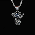 Vintage punk rock V-twin motorcycle engine pendant necklace in antique silver finish - Pendant With Matching Chain