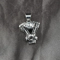 Vintage stainless steel V-twin motorcycle engine pendant necklace for punk rock bikers - Pendant Only (No Chain)