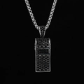 Silver whistle pendant necklace with black rhinestones on a box chain for men and women - Black Rhinestone Pendant + Chain as Shown