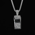 Hip-hop style whistle pendant necklace with sparkling zircons on a silver box chain - White Rhinestone Pendant + Chain as Shown