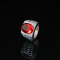 Men's titanium steel ring with oval red gemstone and textured silver band design - US 7 / Ruby Red (Silver)