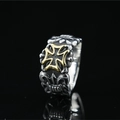 Gothic hollow cross ring for men with vintage silver finish and golden maltese cross - US 7 / Gold