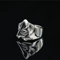 Gothic Eye of Horus ring with octopus tentacle wrap in vintage stainless steel finish - US 7 / Antique Silver