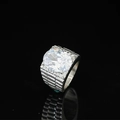 Titanium steel ring with oval zircon and industrial stripe band in silver finish - US 7 / White