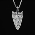 Vintage silver arrowhead pendant necklace with 3D star and hammered texture for men - Pendant + Matching Chain