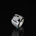 Men's silver titanium steel ring with octagonal black gemstone and stepped band texture - US 7 / Onyx Black