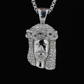 Hip Hop Silber Jesus Anhänger Kette mit Kristallen und Boxkette für Herren und Damen - Weißer Strass Anhänger Mit Box Kette