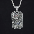 Retro vintage stainless steel dragon and tiger military tag pendant with gems - Pendant + Matching Chain
