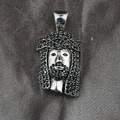 Hiphop Jesus Kopf Anhänger in Silber-Optik mit schwarzen Zirkonia Steinen für Damen und Herren - Schwarzer Strass-Anhänger Nur (Ohne Kette)