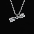 Polished silver dumbbell pendant necklace with durable steel box chain for fitness lovers - Steel Color Pendant And Box Chain