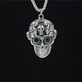 Collier rétro avec pendentif crâne gothique, yeux en zircon noir et chaîne argentée - Yeux Noir Acier (Pendentif Et Chaîne)
