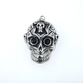 Pendentif tête de mort vintage en argent avec diamants noirs pour bijoux gothiques homme - Yeux Noir Acier (Pendentif Uniquement (Sans Chaîne))