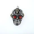 Pendentif crâne hip-hop rétro avec yeux en gemmes rouges et finition argent et noir - Yeux Or Rouge Acier (Pendentif Uniquement (Sans Chaîne))