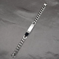 Minimalist silver Cuban link steel bracelet with customizable blank metal plaque - Silver 12mm