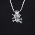Retro punk skeleton skull with top hat pendant necklace on square pearl chain - Pendant + Matching Chain