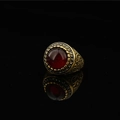 Vintage gold titanium steel ring with large red stone and black crystal accents - US 8 / Red Faux Gemstone