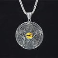 Retro-Halskette aus Edelstahl mit Pentagramm-Auge-Anhänger und gelbem Edelstein an Box-Kette - Anhänger + Passende Kette