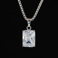 Elegant silver box chain necklace with a large emerald-cut clear moissanite pendant - Rectangle Style (With Chain)