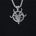 Gothic Baphomet goat head pendant necklace with pentagram on black background - Pendant With Chain As Shown