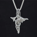 Gothic dragon sword pendant necklace with silver snake and wings for men punk style - Pendant With Box Chain / Antique Silver