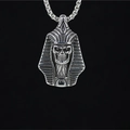 Collana vintage in argento ossidato con ciondolo teschio faraone egizio in stile punk - Ciondolo + Catena Coordinata