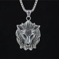 Collier rétro en acier titane avec pendentif tête de lion en relief et chaîne maille - Modèle B Pendentif Et Chaîne
