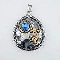 Vintage teardrop necklace with blue faceted stone and golden Kokopelli tribal totem - Blue Rhinestone (Pendant Only (Without Chain))