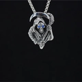 Grim Reaper skull pendant necklace with blue stones and box chain in gothic style - Blue Eye Pendant With Chain