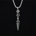 Vintage silver vajra pestle necklace for men featuring a bold braided chain on black background - Style B Phurba Necklace With Chain