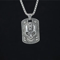 Gothic skull dog tag necklace in vintage silver finish with a durable box chain - Silver Color Pendant Necklace