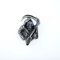 Gothic silver Grim Reaper pendant with blue crystal eyes and a detailed scythe scythe blade - Blue Eyes Pendant Only (Without Chain)