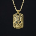 Gothic gold skull military dog tag pendant with box chain for men street fashion - Gold Color Pendant Necklace