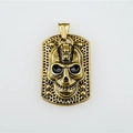 Retro punk gothic skull pendant in gold finish with vintage metal texture and details - Pendant Only (Without Chain)