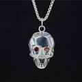 Retro punk skull necklace with red crystal eyes on silver box chain for men and women - Silver Color Pendant with Chain