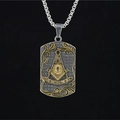 Collana con pendente massonico vintage bicolore oro e argento in acciaio inossidabile - Ciondolo + Catena Coordinata
