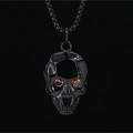 Gothic skull necklace in black plated metal with vibrant red zircon eyes and thick link chain - Black Pendant with Chain as Pictured