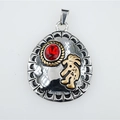 Ethnic teardrop pendant necklace in silver and gold with red gemstone and Kokopelli icon - Red Rhinestone (Pendant Only (Without Chain))