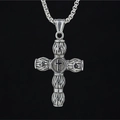 Pendentif croix vintage en acier inoxydable oxydé pour hommes avec chaîne maille - Pendentif + Chaîne Assortie