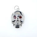 Retro punk skull pendant necklace with red cubic zirconia eyes on a white background - Steel Color Pendant Only (No Chain)