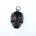 Gothic black skull pendant with red gemstone eyes and double ring buckle for necklaces - Black Pendant Only (No Chain)